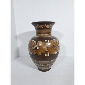 Vintage Hungarian Folk Art Ceramic Vase With Hand-Painted‎ Floral Design
